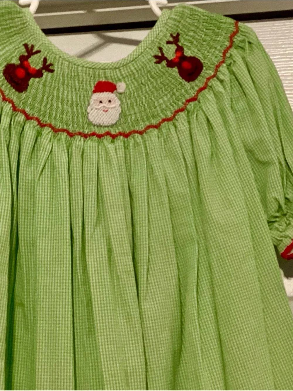 Girls Santa Smocked Green Dress - 7